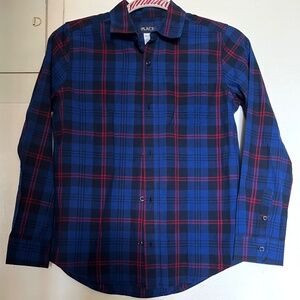 Boy's Plaid SHIRT, PLACE, Blue, SZ 10/12, buttons, long sleeve, cotton